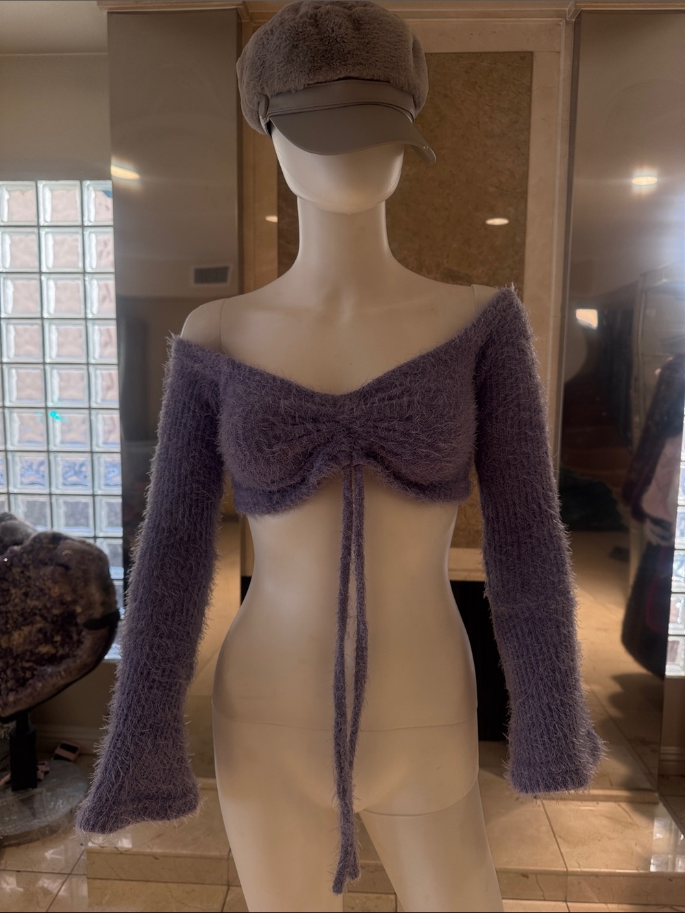 Vintage Y2K Lavender Vintage Fuzzy Off Shoulder Sweater